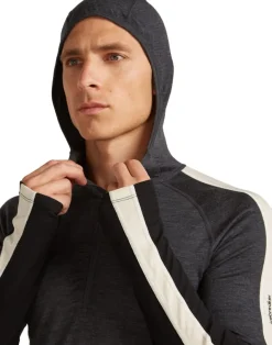 Icebreaker Men Merino 200 Oasis Ls Half Zip Hoodie Black/jet Hthr/undyed/cb