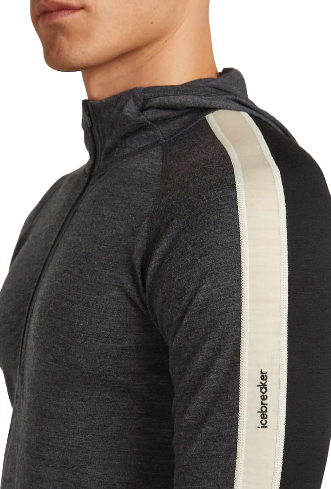 Icebreaker Men Merino 200 Oasis Ls Half Zip Hoodie Black/jet Hthr/undyed/cb