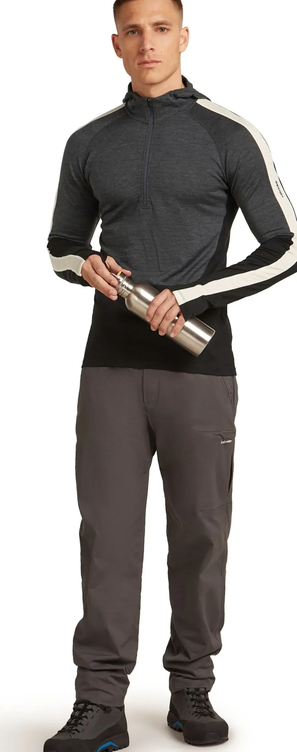 Icebreaker Men Merino 200 Oasis Ls Half Zip Hoodie Black/jet Hthr/undyed/cb