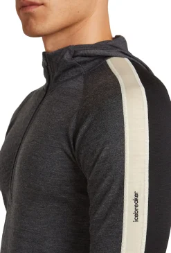 Icebreaker Men Merino 200 Oasis Ls Half Zip Hoodie Black/jet Hthr/undyed/cb