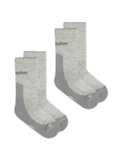 Icebreaker Women Merino Hike+ Light Crew 2 Pack Blizzard Hthr/alloy