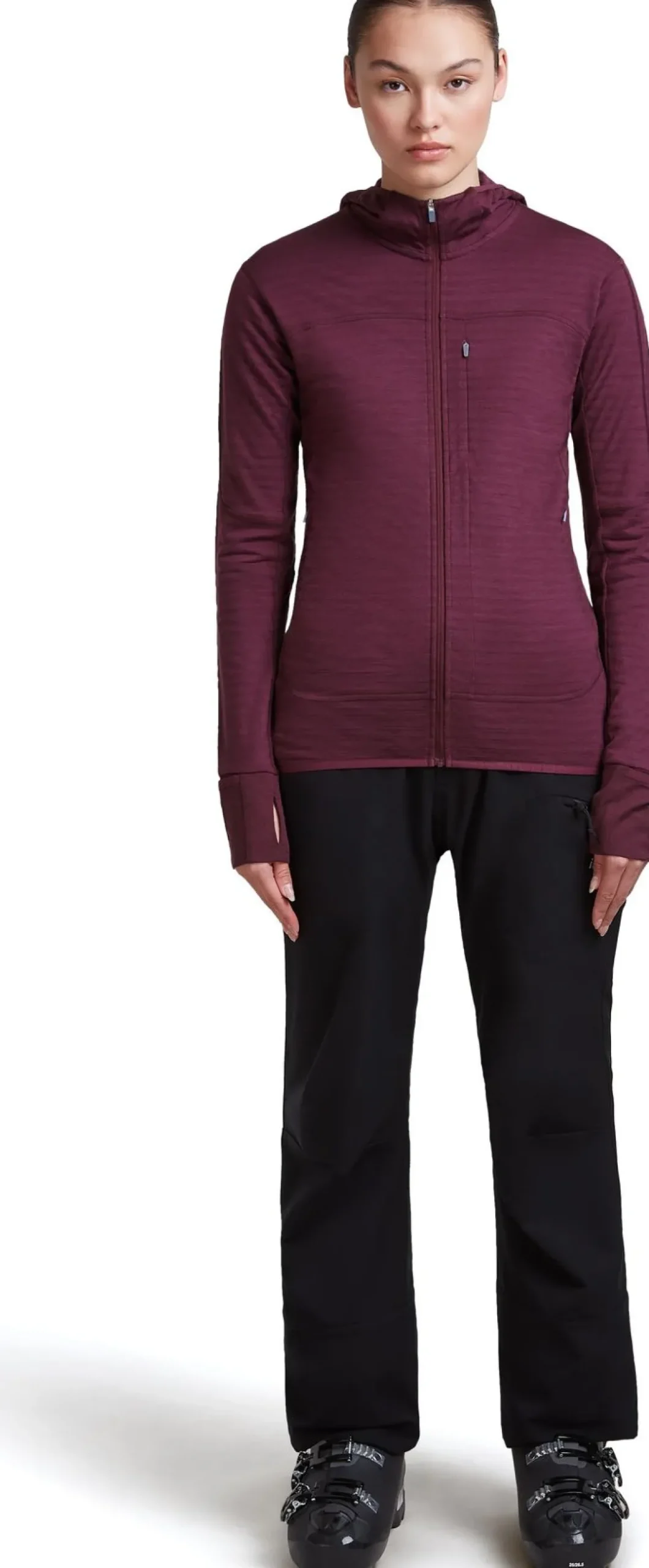 Icebreaker Wom Mer300 Realfleece Desc Ls Zip Hoo Dk Berry