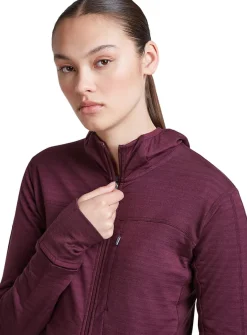 Icebreaker Wom Mer300 Realfleece Desc Ls Zip Hoo Dk Berry