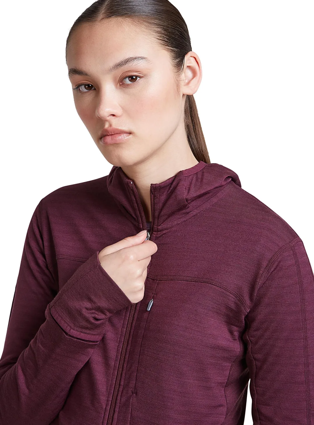 Icebreaker Wom Mer300 Realfleece Desc Ls Zip Hoo Dk Berry