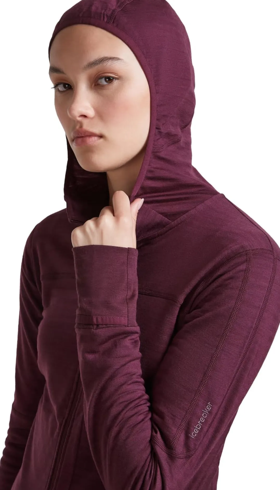 Icebreaker Wom Mer300 Realfleece Desc Ls Zip Hoo Dk Berry