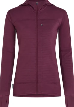 Icebreaker Wom Mer300 Realfleece Desc Ls Zip Hoo Dk Berry
