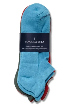 Panos Emporio 3PK TECH TAB SNEAKER -COTTON BAMBOO Flame/Aquarius/Earth Green
