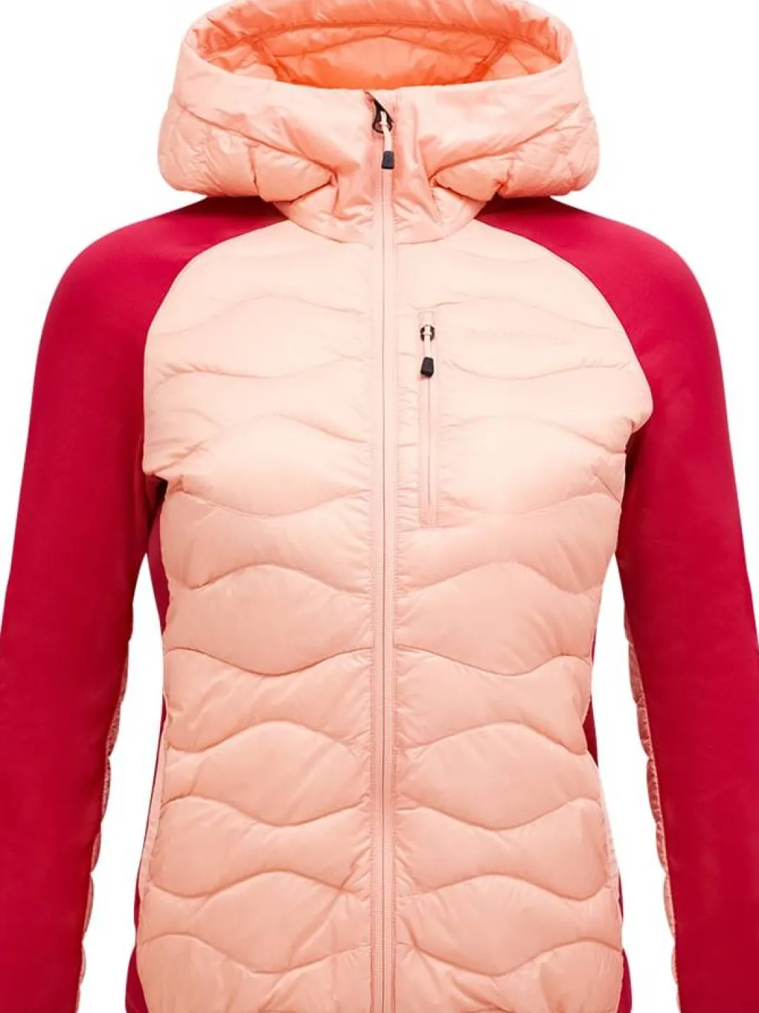Peak Performance W Helium Down Hybrid Hood Peach Fuzz/tech Burgundy/