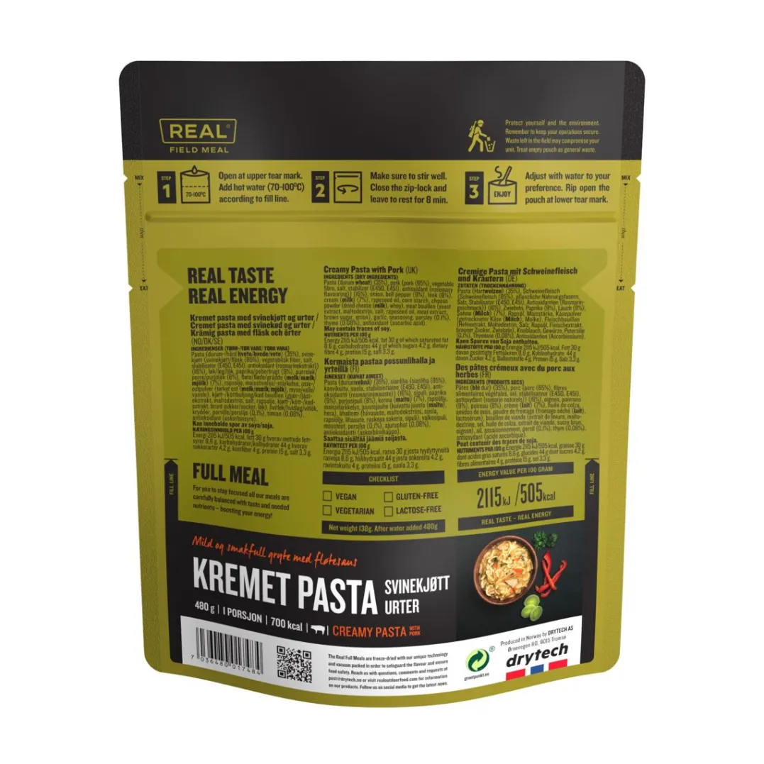 Real Turmat Full Meal - 700 Kcal - Kremet Pasta Med Svinekjøtt Og Urter