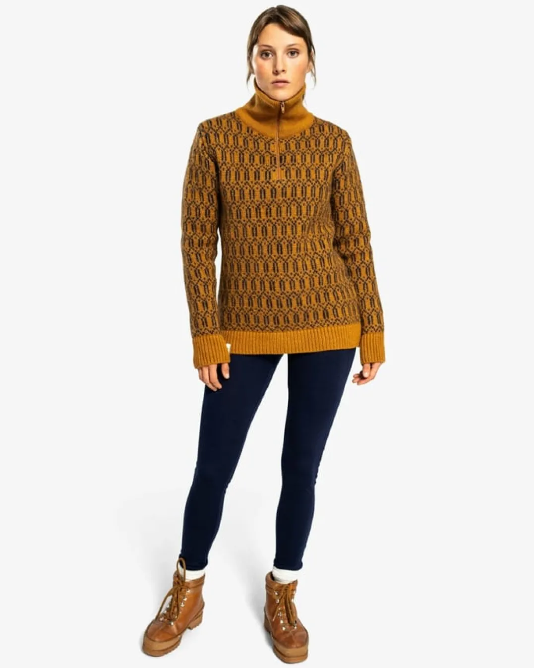 Ulvang Echo Half Zip Sweater Cathay Spice/Navy Blue