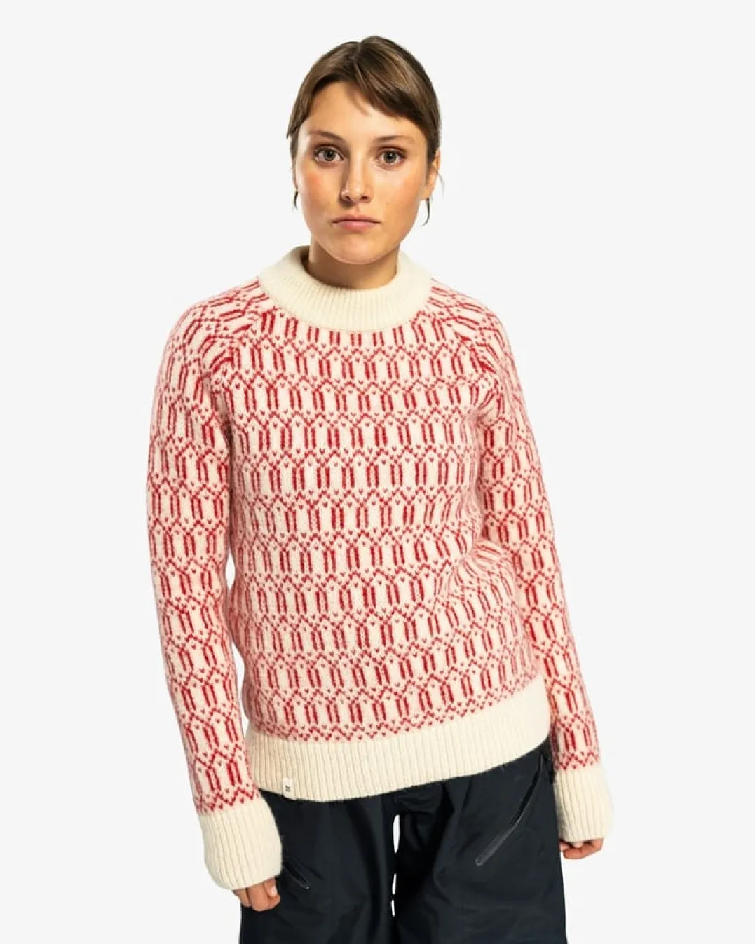 Ulvang Echo Mock Neck Sweater Womens Off White/Chilli Pepper