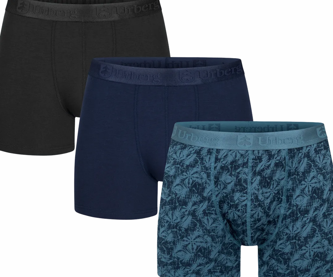 Urberg Bamboo Printed Boxers 3-Pack Men Mallard Blue Print + Black Beauty + Dark Navy
