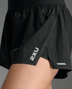 2XU Women's Aero Hi-Rise 2-In-1 3 Inch Shorts Black/silver Reflective